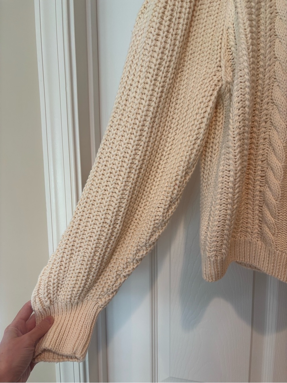 Free People Frankie Cable Cotton Sweater Ivory Medium - Picture 8 of 12